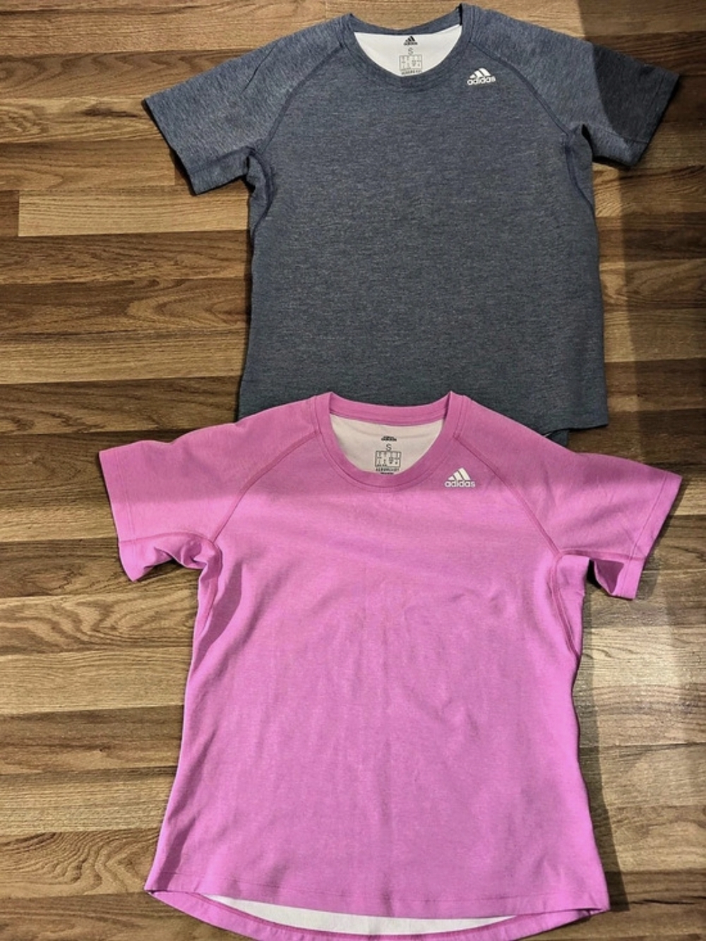 Adidas Two Short-Sleeve Athletic Tees in Pink & Blue